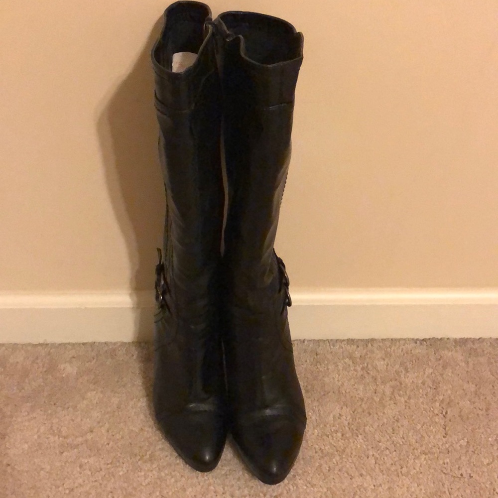 Black leather like heel boots by xappeal.
